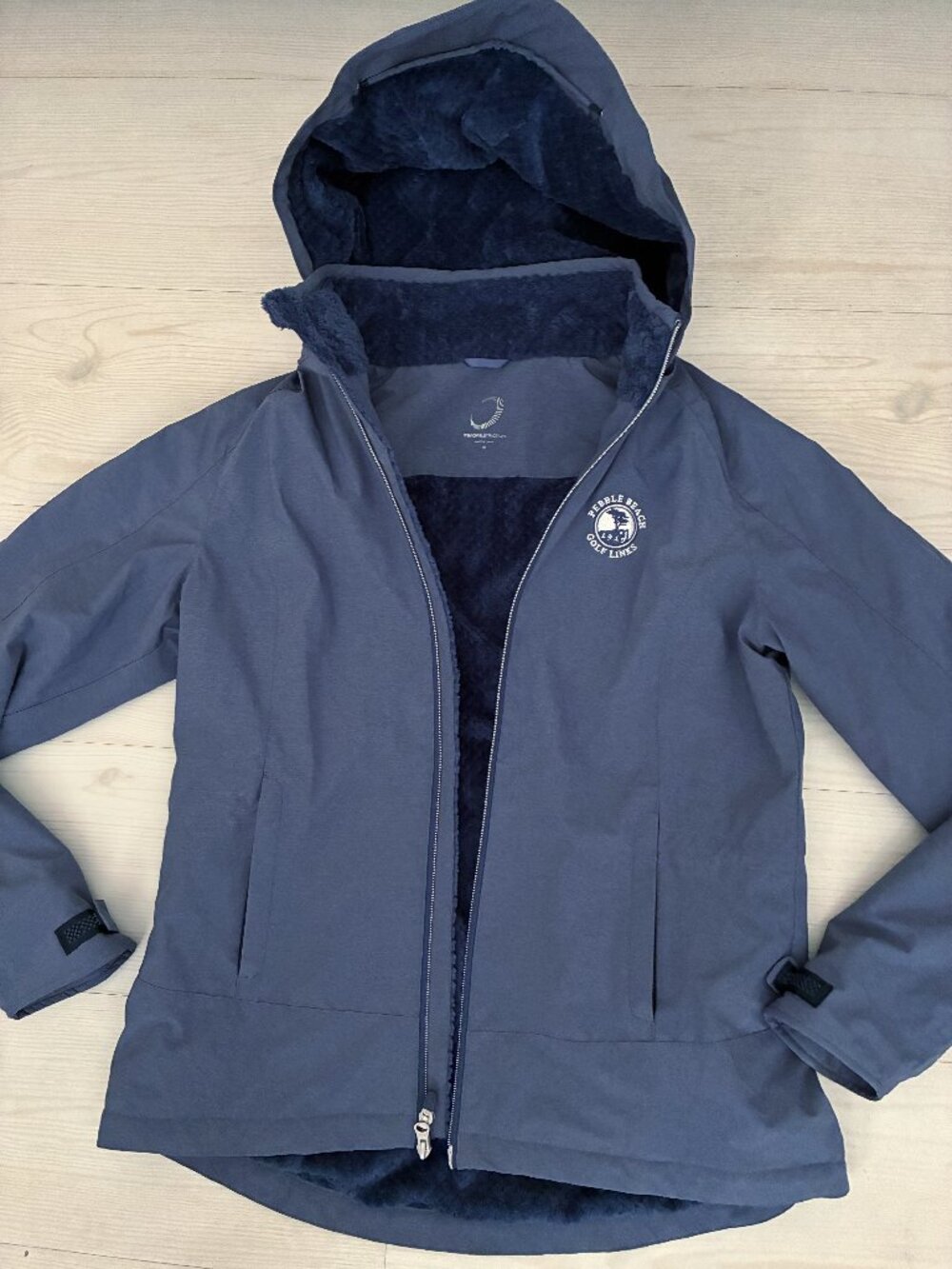 Zero Restriction Pebble Beach Women's Blue Full Zip Hooded Faux Fur Jacket S: M